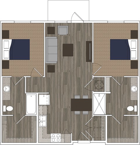 Floor plan for 2 beds, 2 baths, 1011 sqft